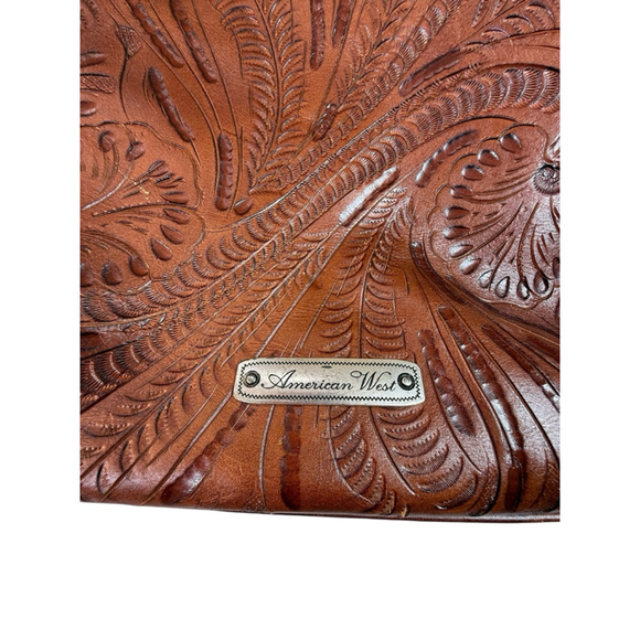American West Brown Tooled Leather Shoulder Bag With Dust Bag - Picture 7 of 13